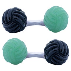 Alex Jona Onyx Aventurine Monkey's Fist Knot 18 Karat White Gold Cufflinks