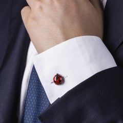 Alex Jona Onyx Carnelian 18 Karat Yellow Gold Ladybug Cufflinks