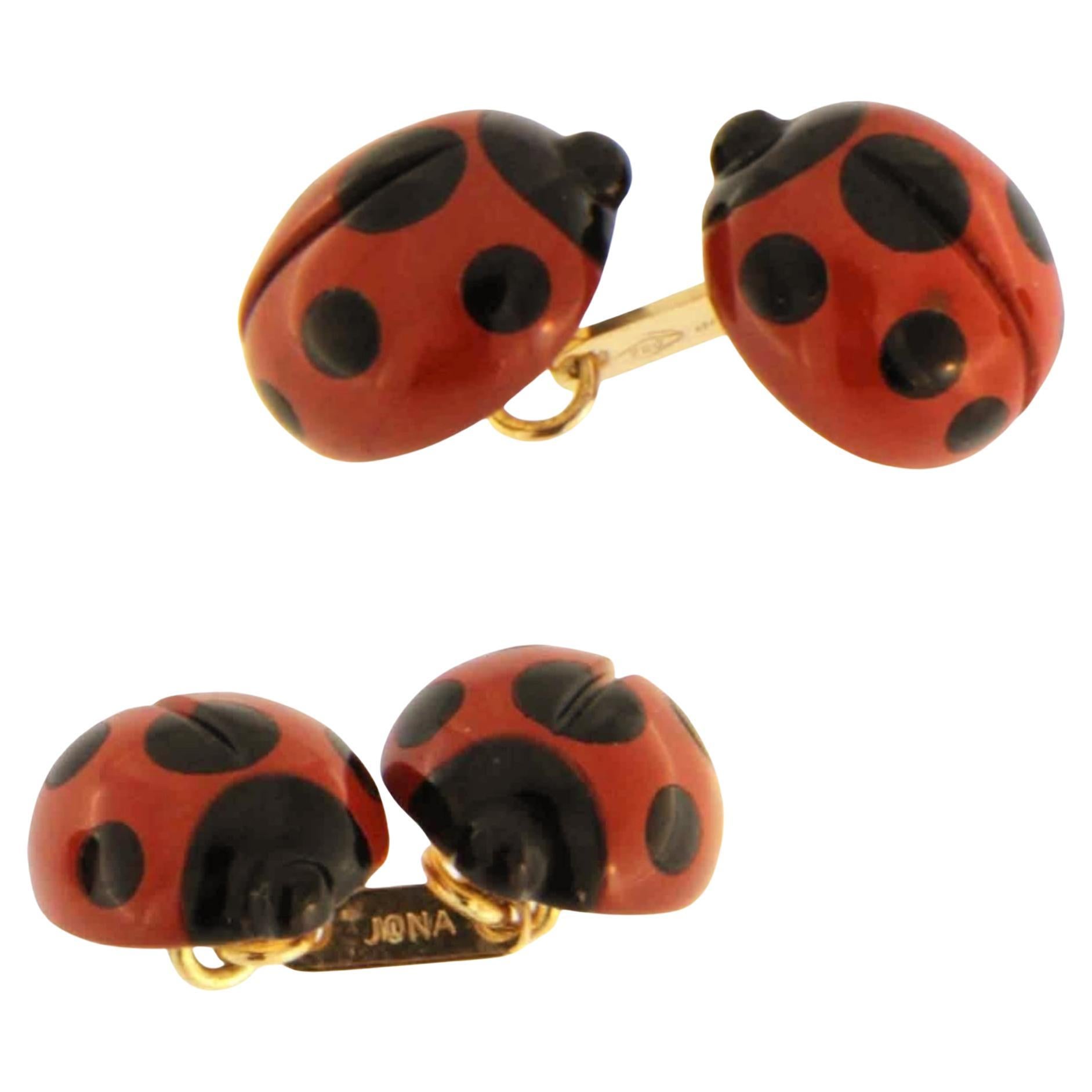 Alex Jona Onyx Carnelian 18 Karat Yellow Gold Ladybug Cufflinks For Sale at  1stDibs | alex lady bug