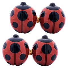 Alex Jona Boutons de manchette coccinelle en or jaune 18 carats avec onyx et cornaline