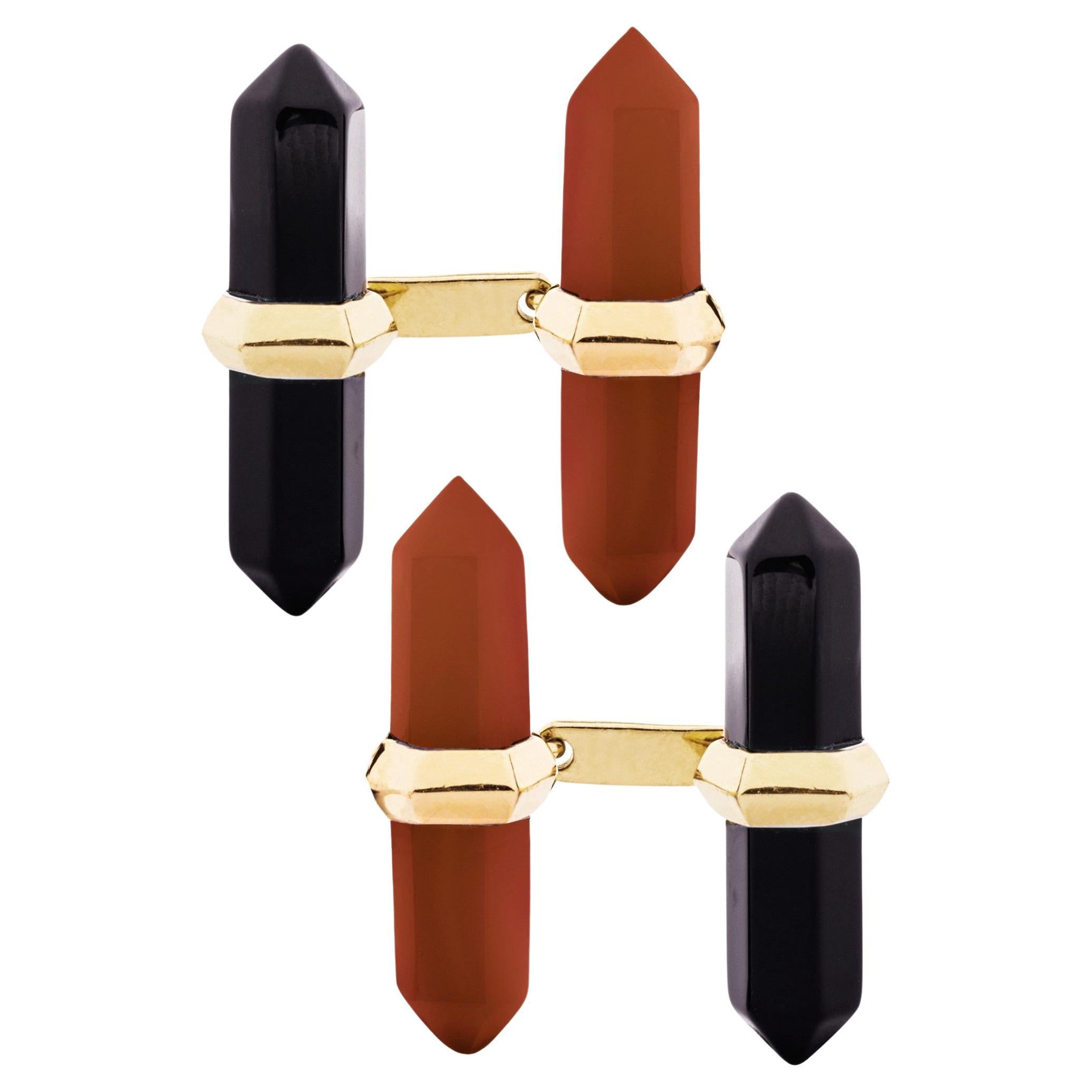 Alex Jona Onyx Carnelian 18 Karat Yellow Gold Prism Bar Cufflinks