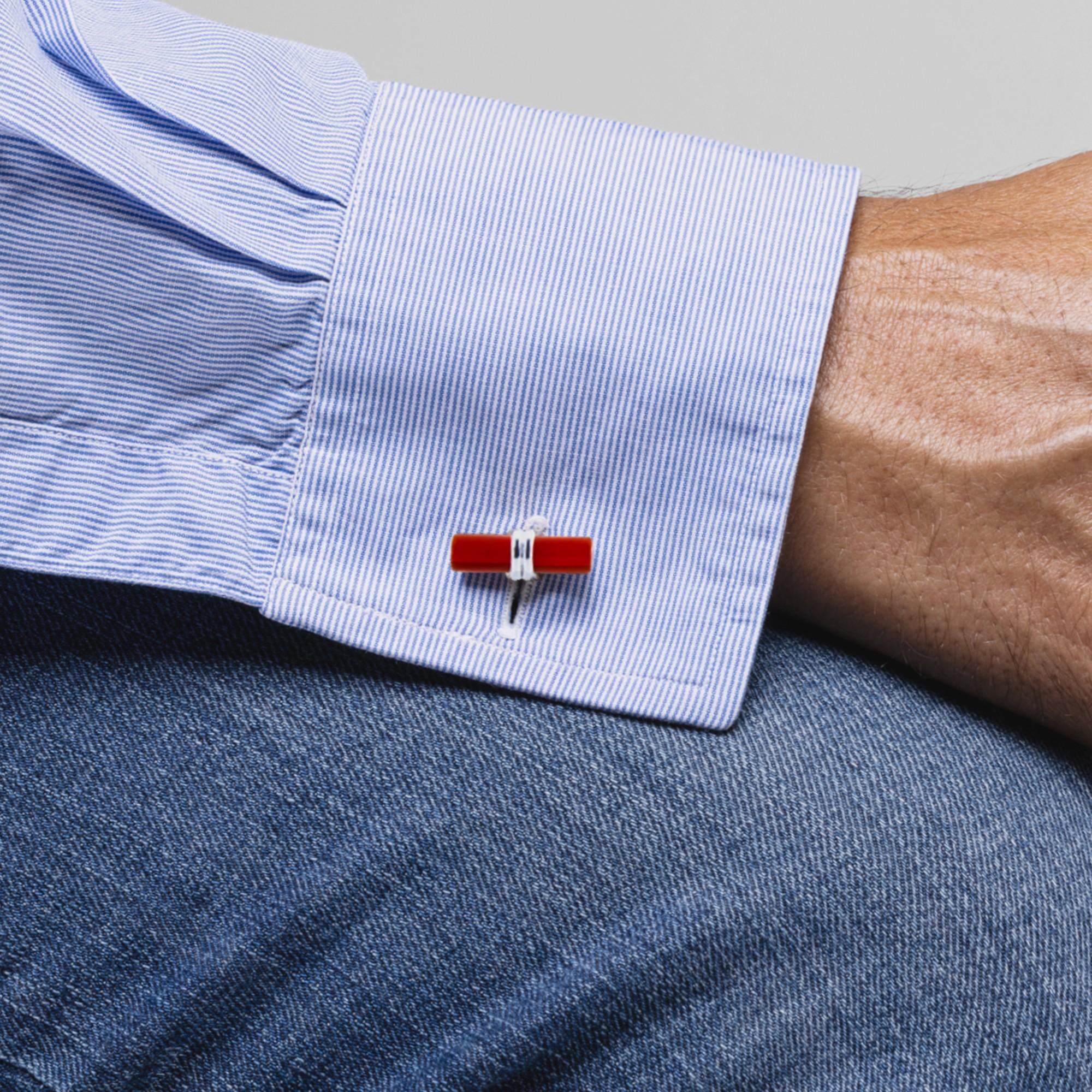 Alex Jona Onyx Carnelian Cylinder Sterling Silver Cufflinks In New Condition For Sale In Torino, IT