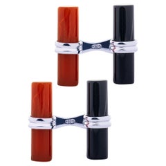 Gemelli in argento Alex Jona Onyx Carnelian Cylindrical Bar