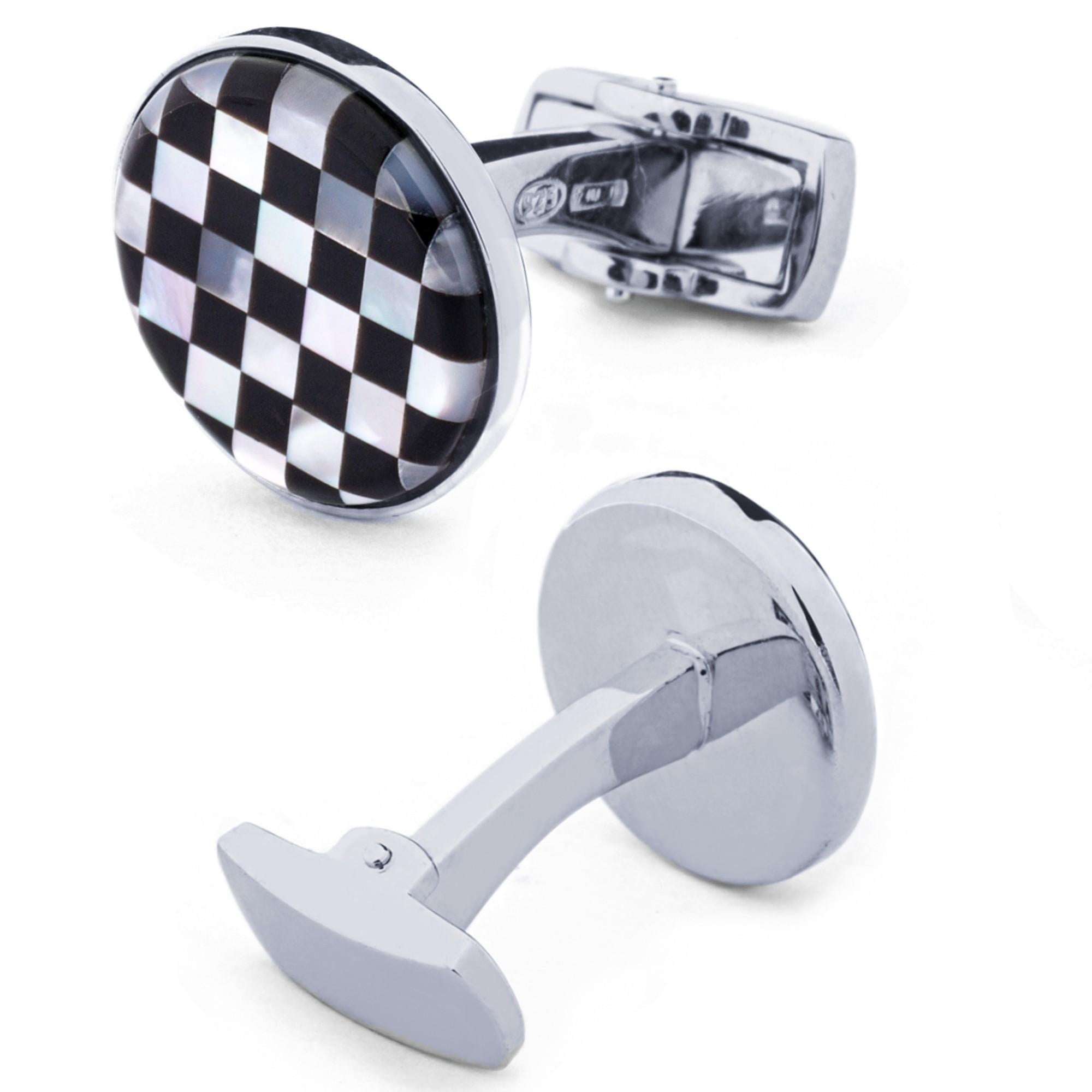 Taglio rotondo Gemelli in argento Alex Jona Onyx Chequer in vendita