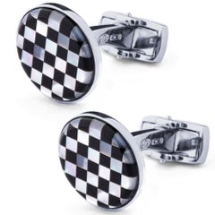 Alex Jona Boutons de manchette en argent sterling et onyx en forme de laque d'onyx