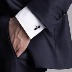 Alex Jona Onyx Zylindrische Bar-Manschettenknöpfe aus Sterlingsilber