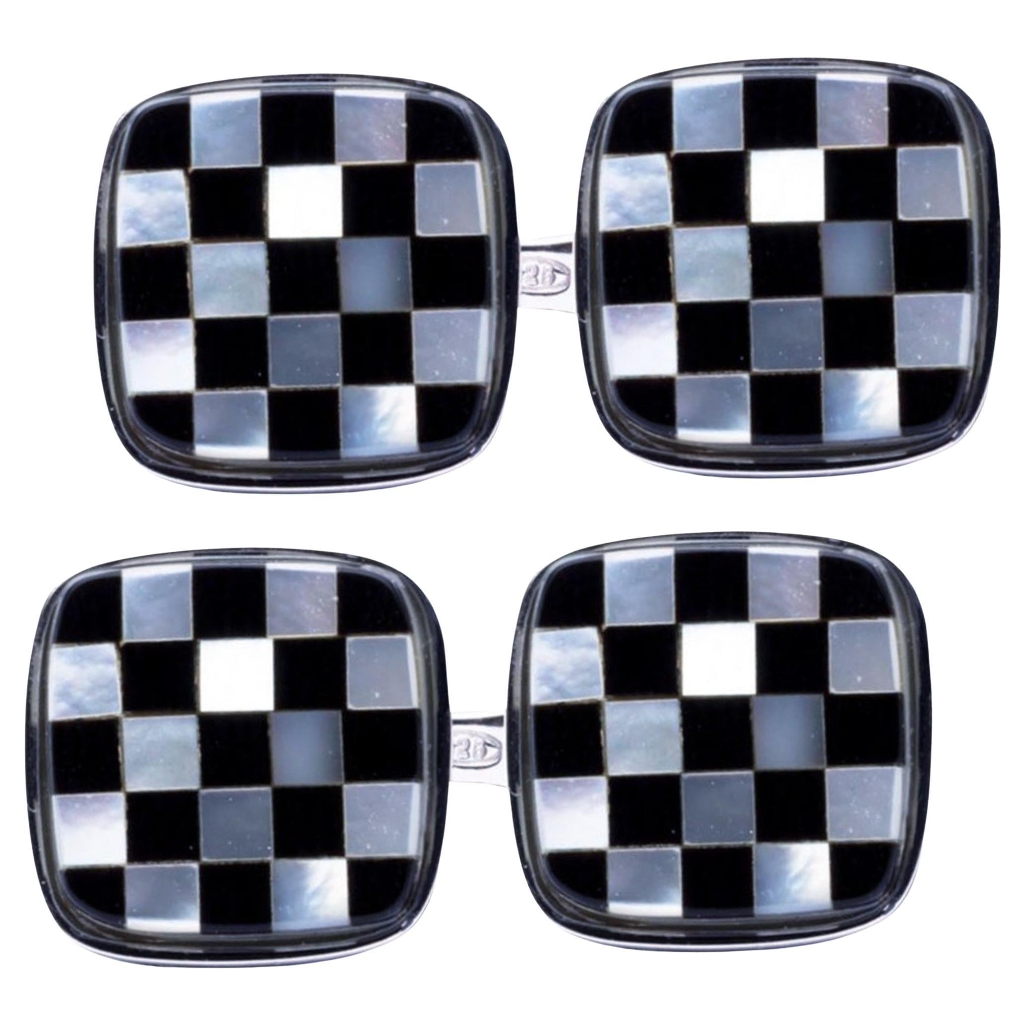 Alex Jona Boutons de manchette ovales en argent sterling et onyx