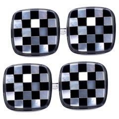 Alex Jona Boutons de manchette ovales en argent sterling et onyx