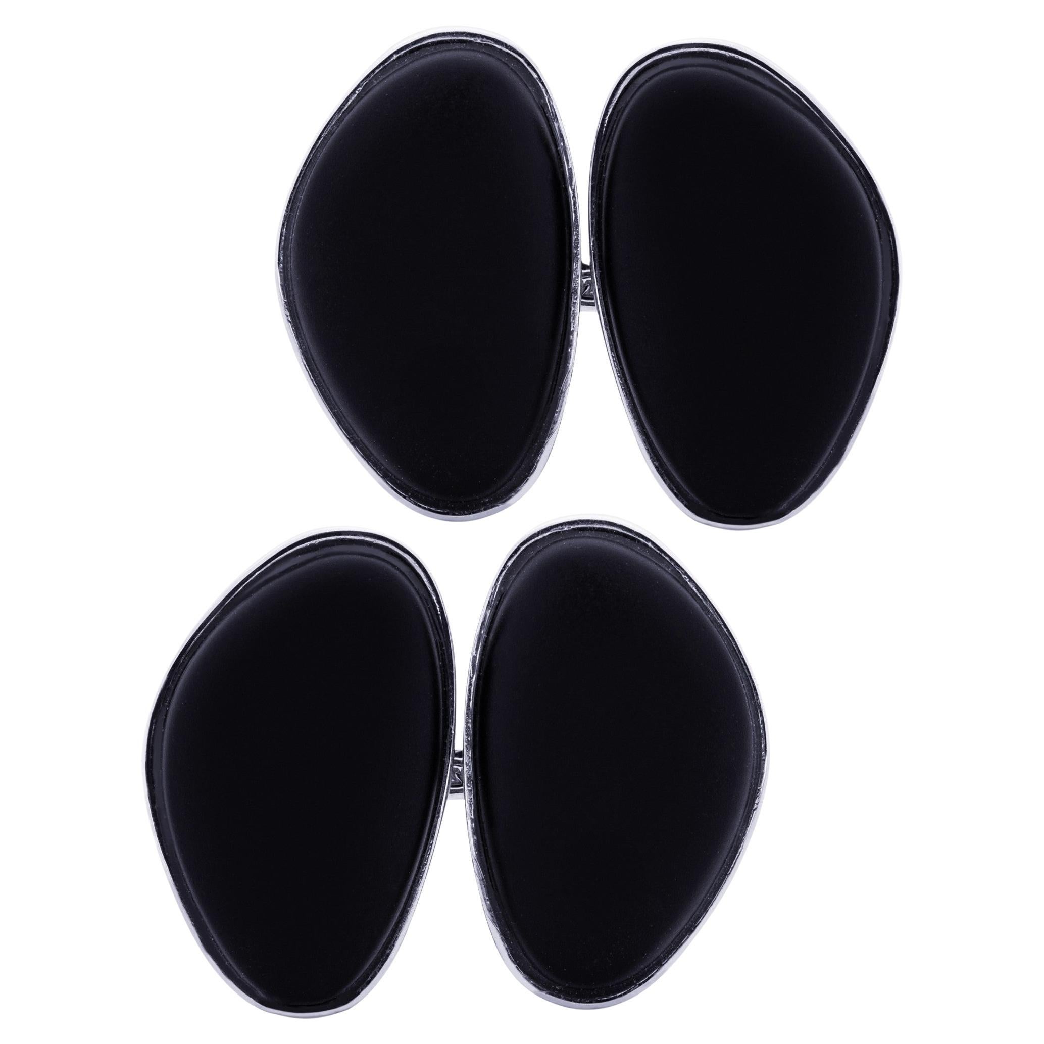 Alex Jona Onyx Pebble Sterling Silver Cufflinks