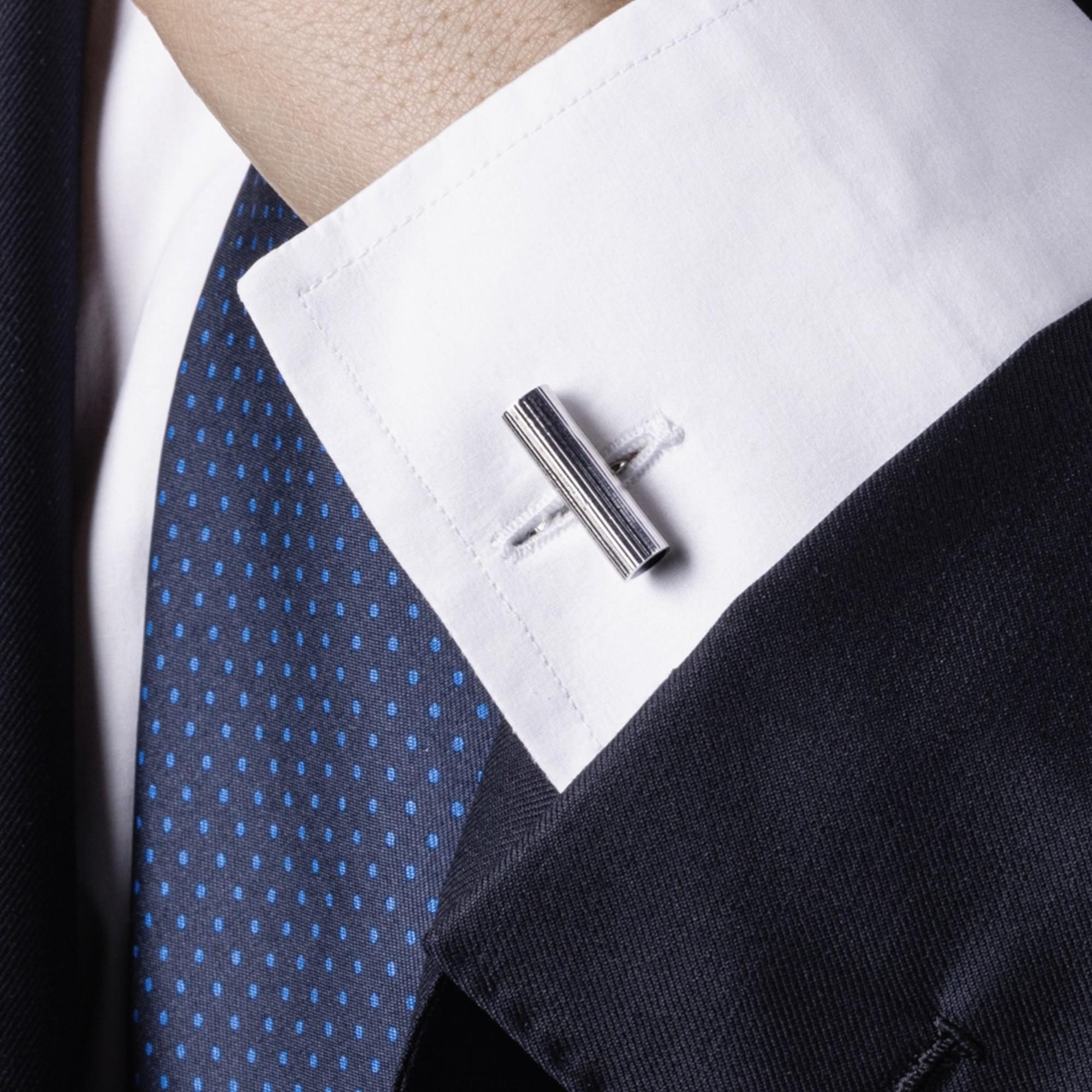 Round Cut Alex Jona Onyx Sterling Silver Bar Cufflinks For Sale