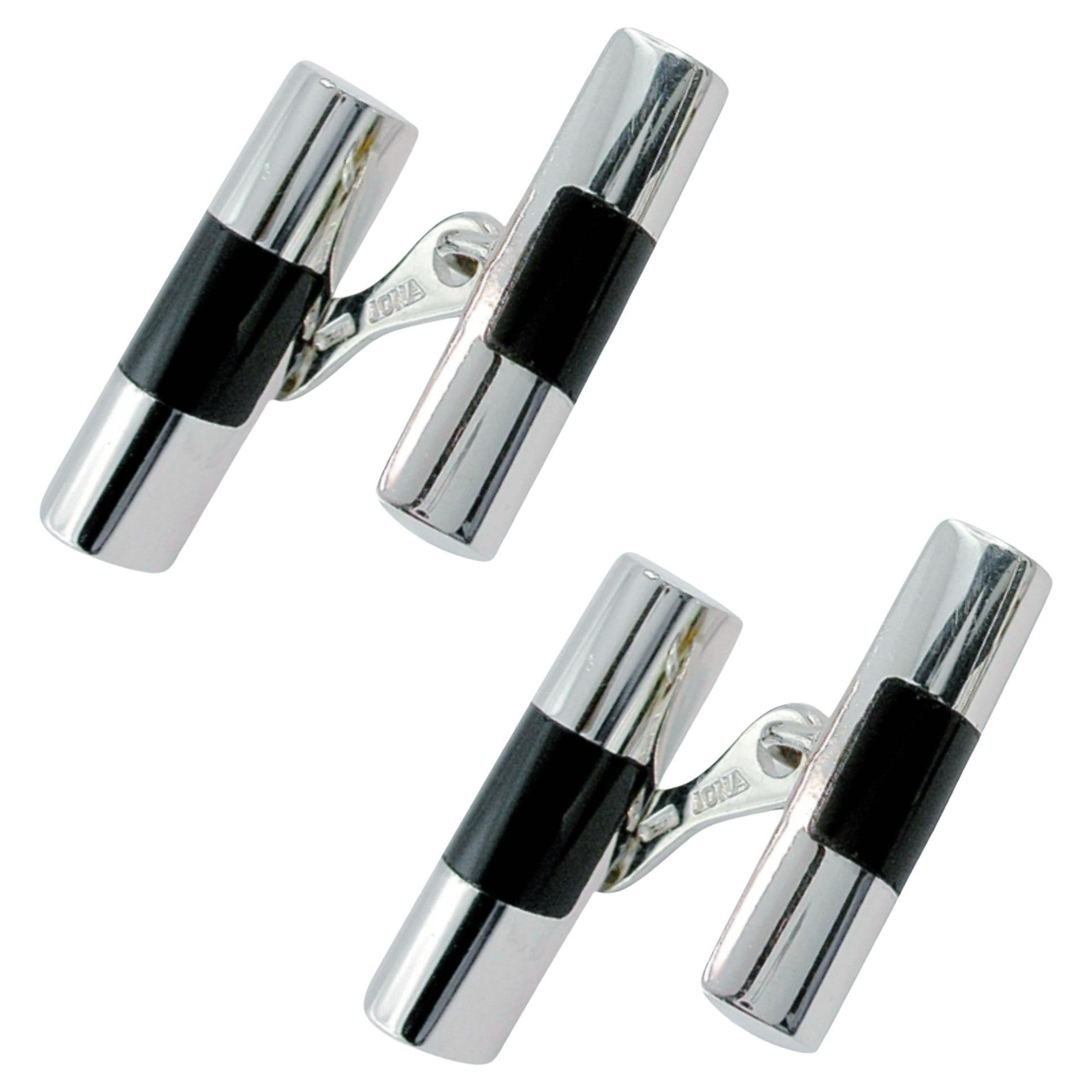 Alex Jona Onyx Sterling Silver Bar Cufflinks For Sale