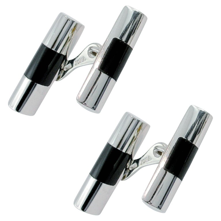 Boutons De Manchette Art Déco – Onyx & Argent – Occasion Vintage – Réf. B236 – Parfait Pour Costume Ou Cérémonie