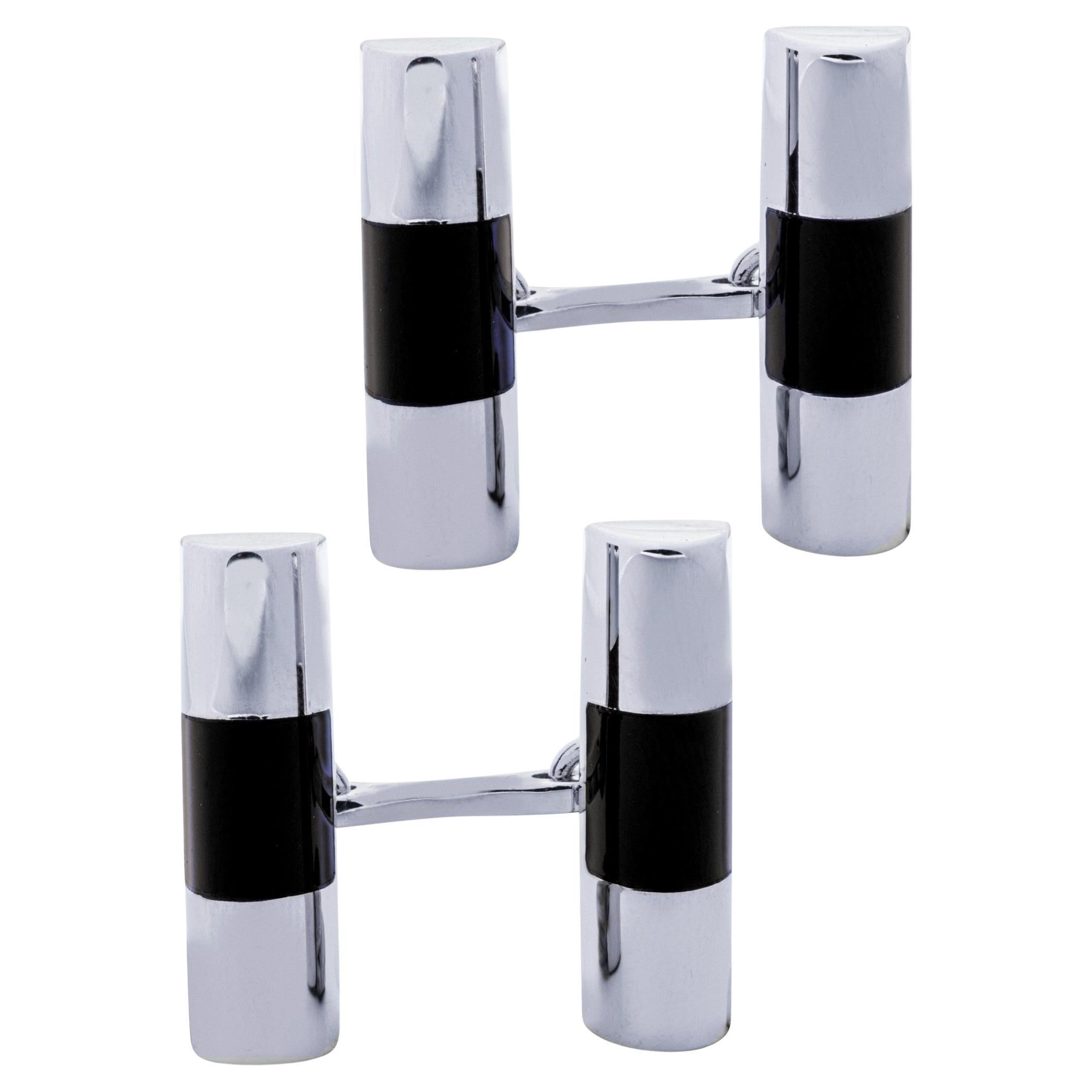 Alex Jona Onyx Sterling Silver Bar Cufflinks