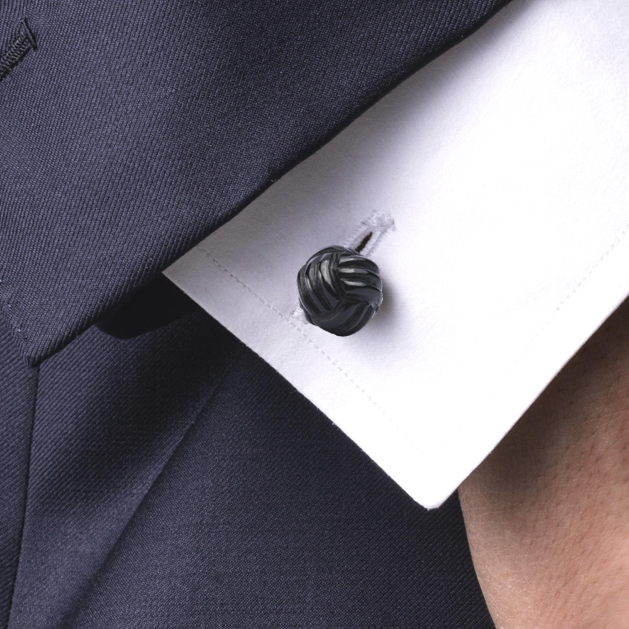 Alex Jona Onyx Sterling Silver Monkey's Fist Knot Cufflinks In New Condition For Sale In Lugano, CH