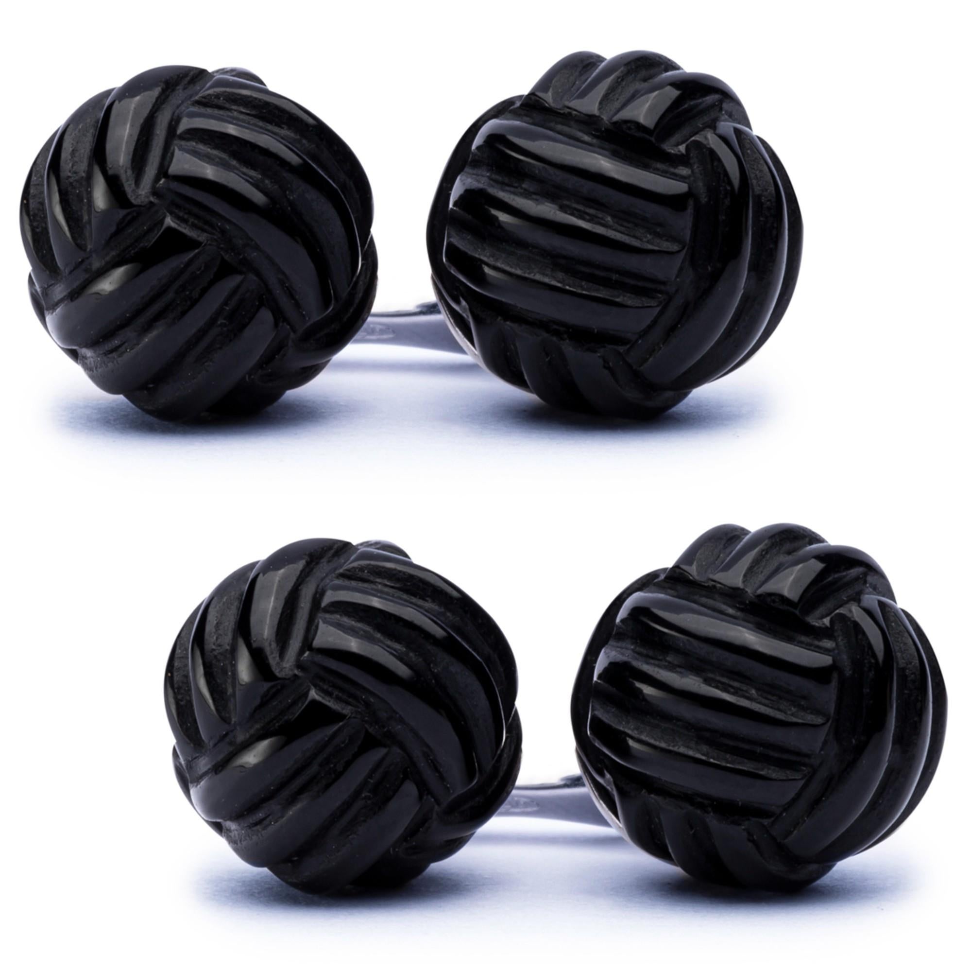 Alex Jona Onyx Sterling Silver Monkey's Fist Knot Cufflinks