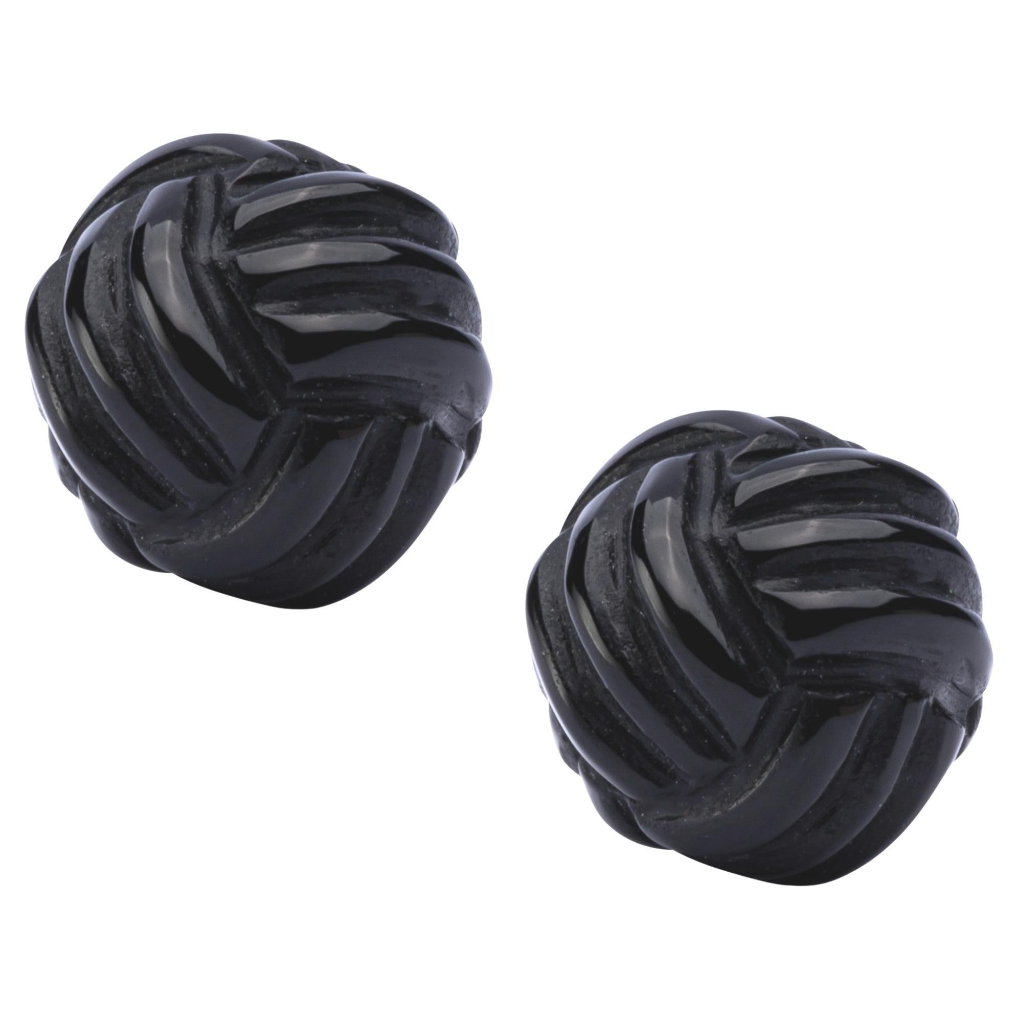 Alex Jona Onyx Sterling Silver Monkey's Fist Knot Cufflinks For Sale