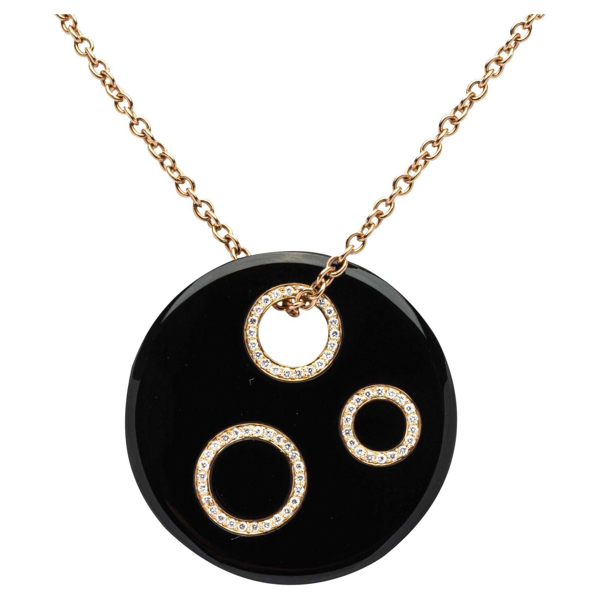 Alex Jona Onyx White Diamond  Rose Gold Pendant Long Necklace