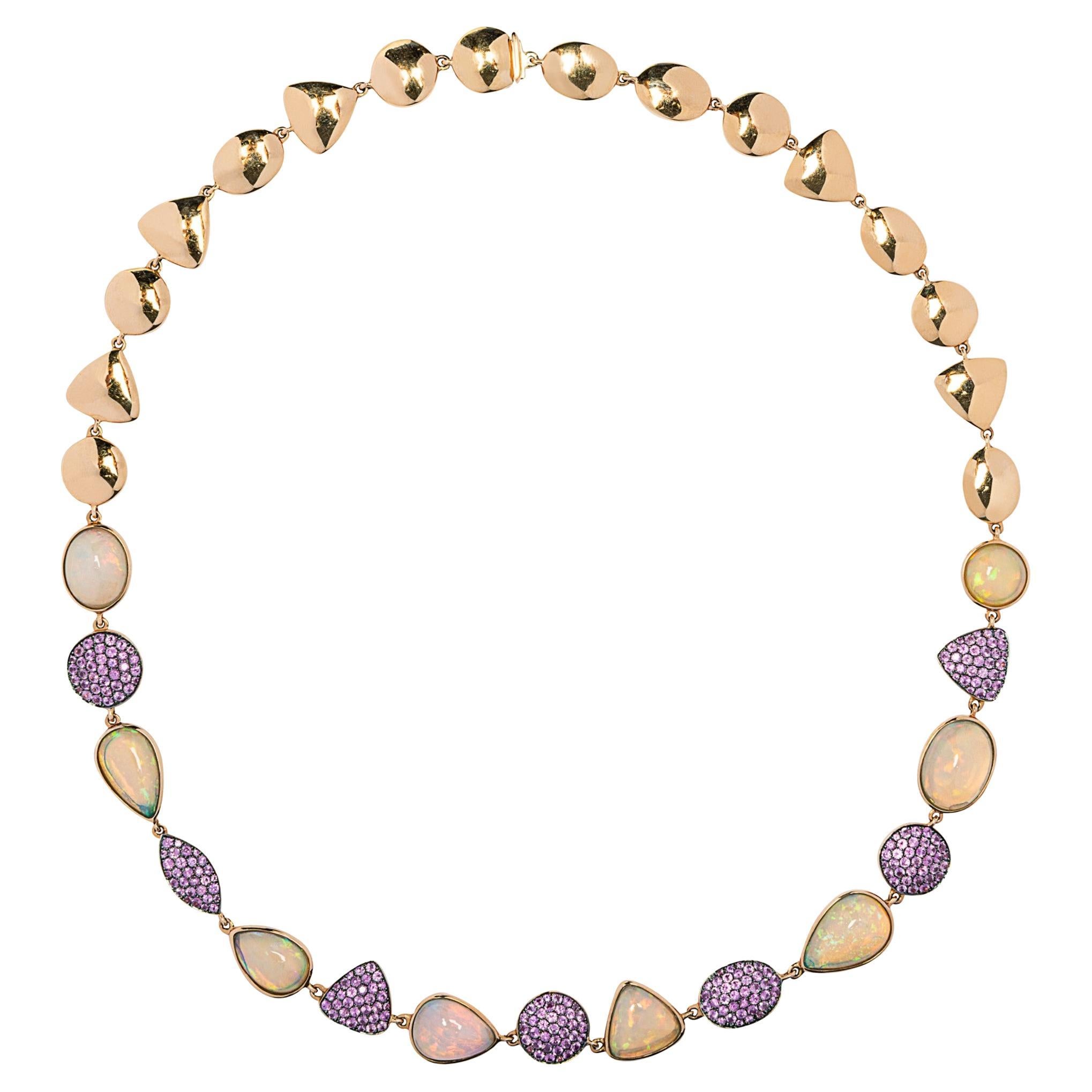 Alex Jona, collier en or rose 18 carats, opale, saphir rose