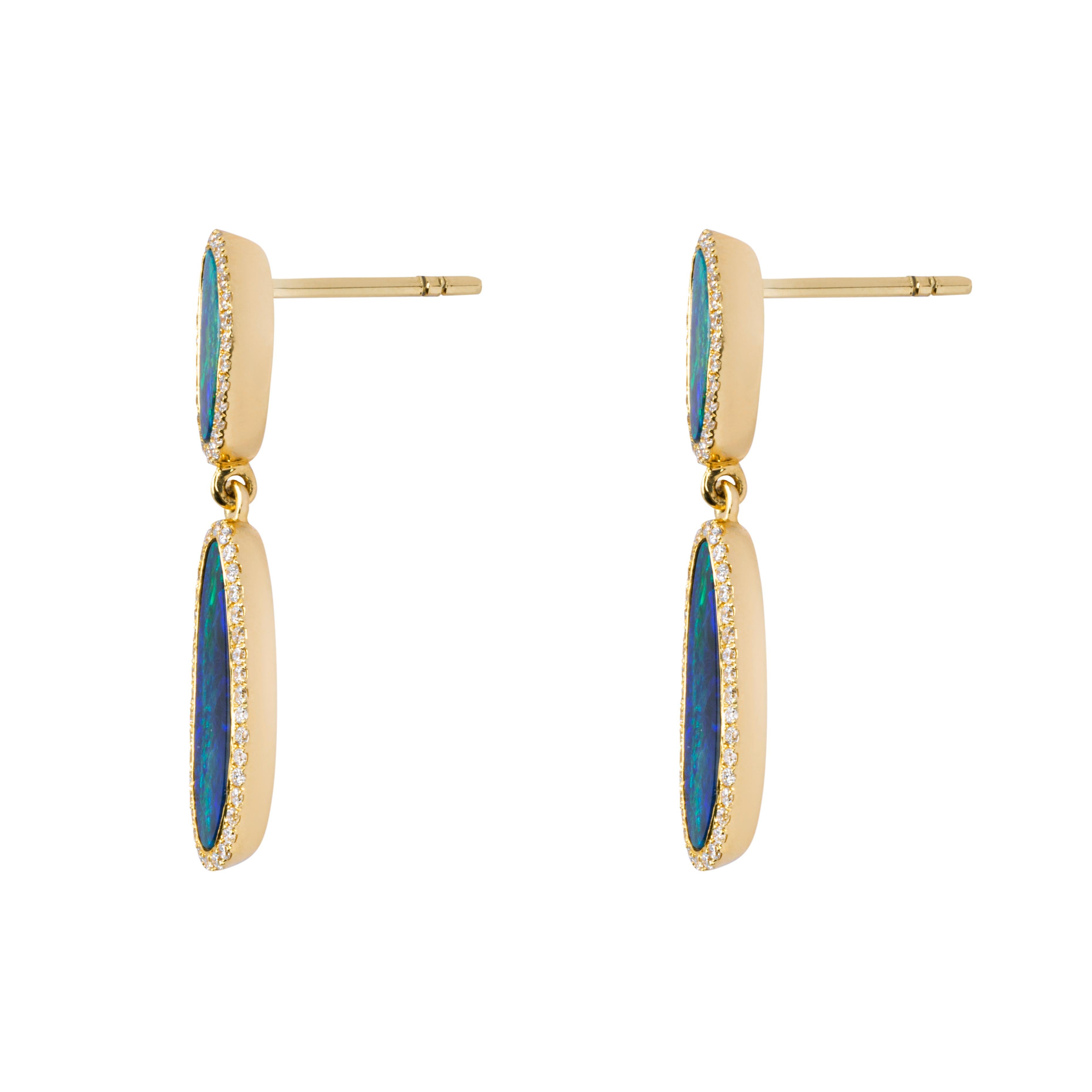 Contemporary Alex Jona Opal White Diamond Yellow Gold Pendant Earrings