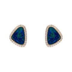 Alex Jona Opal White Diamond Yellow Gold Stud Earrings