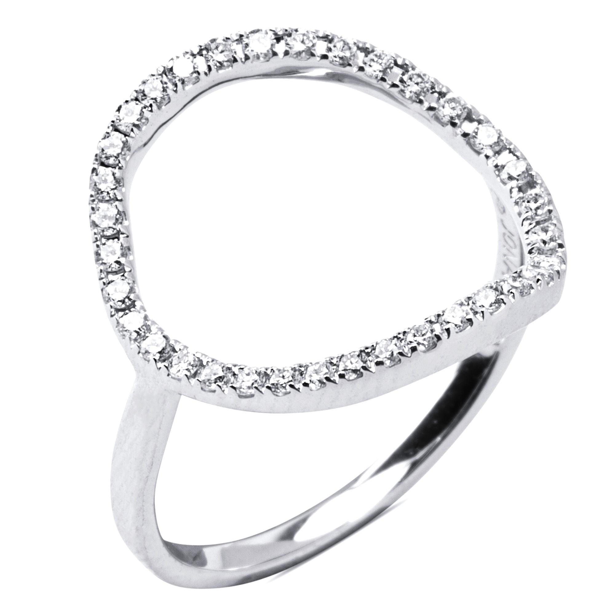 Round Cut Alex Jona Open Circle Hoop 18 Karat White Gold White Diamond Ring For Sale