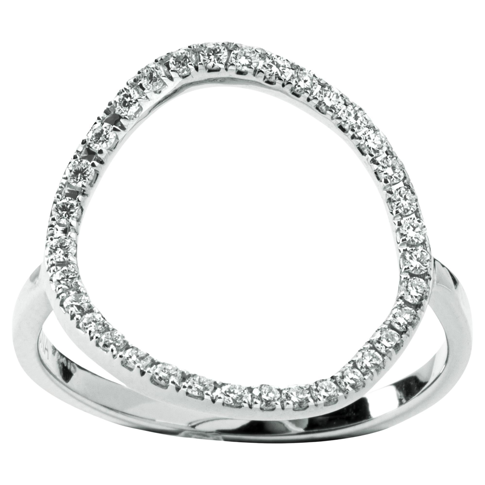 Alex Jona Open Circle Hoop 18 Karat White Gold White Diamond Ring For Sale