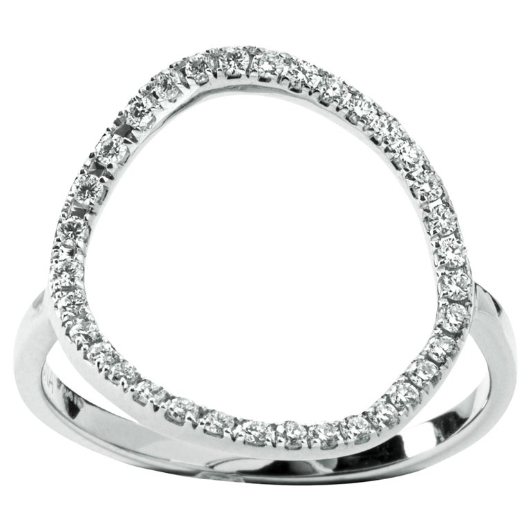 Cicle Rig Alex Jona Open Circle Hoop 18 Karat White Gold White Diamond Ring For ...