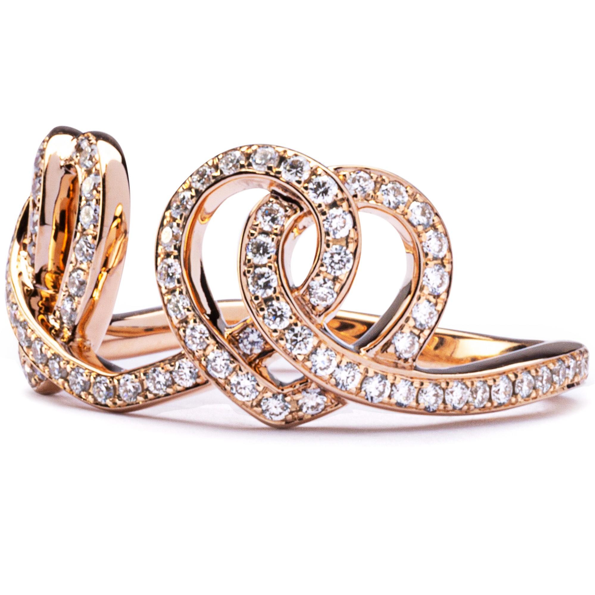 Bague en or rose 18 carats Alex Jona Treillage à coeur ouvert diamant blanc Neuf - En vente à Torino, IT