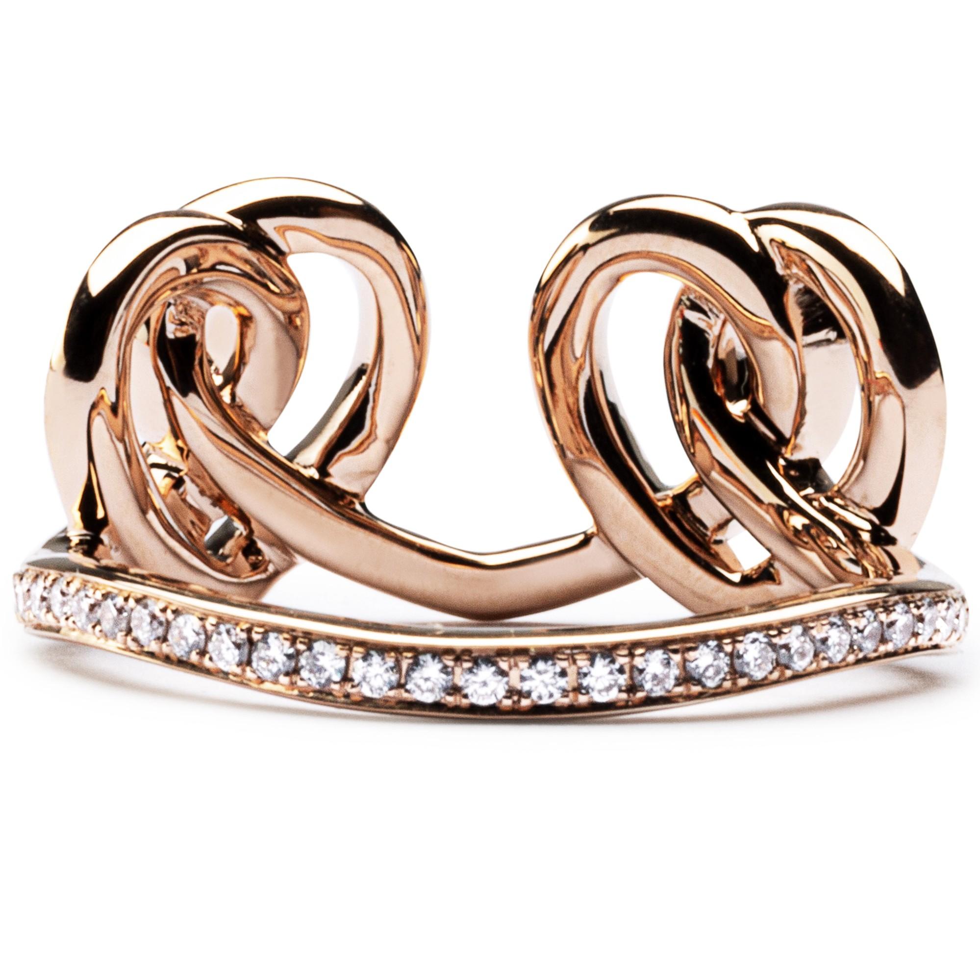 Alex Jona Open Heart Treillage White Diamond 18 Karat Rose Gold Ring For Sale 1