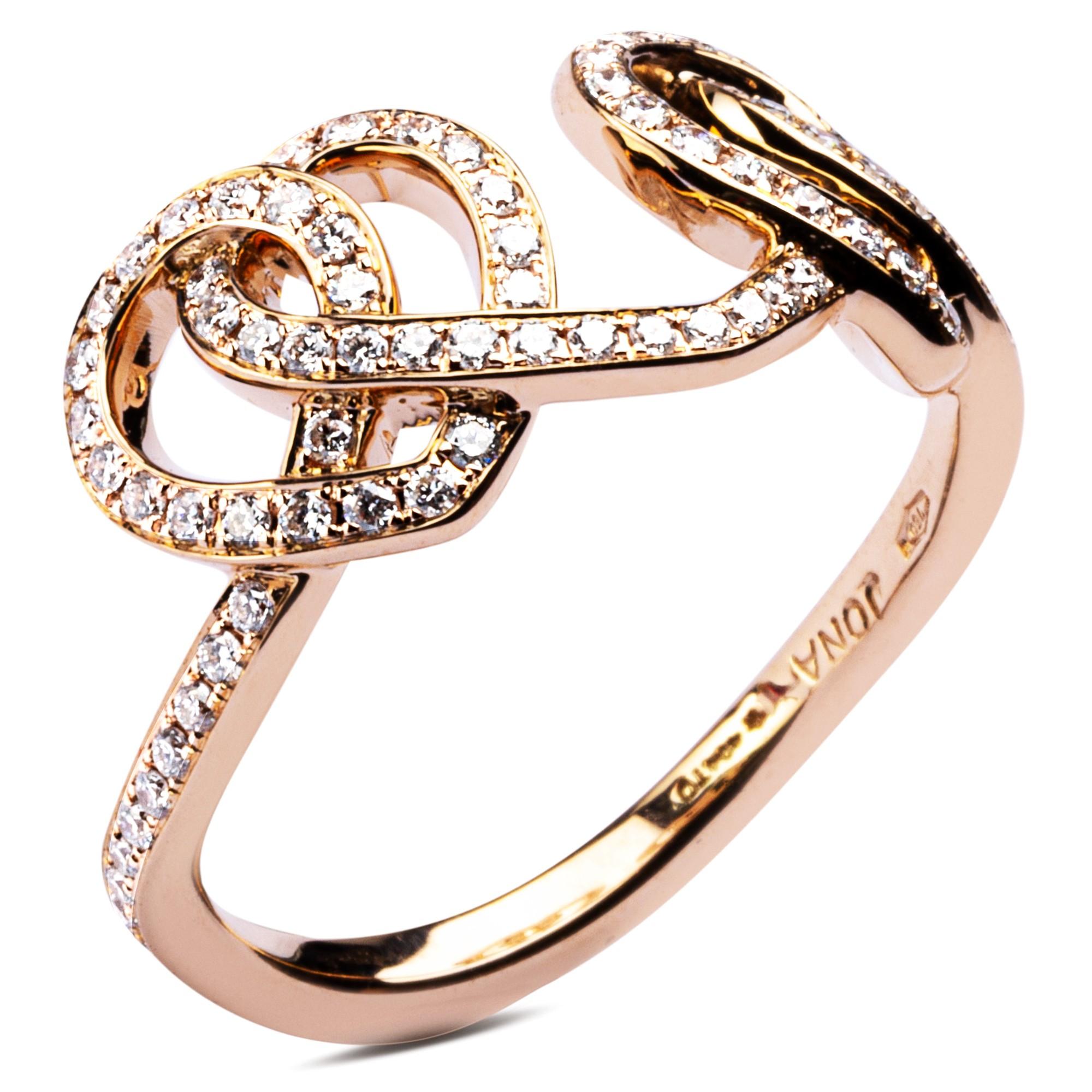 Round Cut Alex Jona Open Heart Treillage White Diamond 18 Karat Rose Gold Ring For Sale