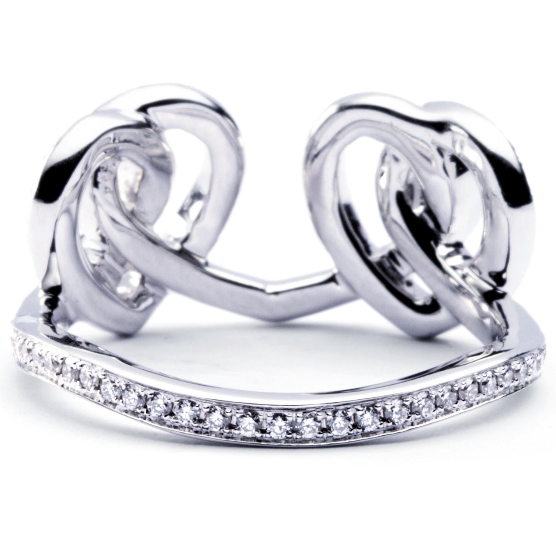 Alex Jona Open Heart Treillage White Diamond 18 Karat White Gold Ring For Sale 1