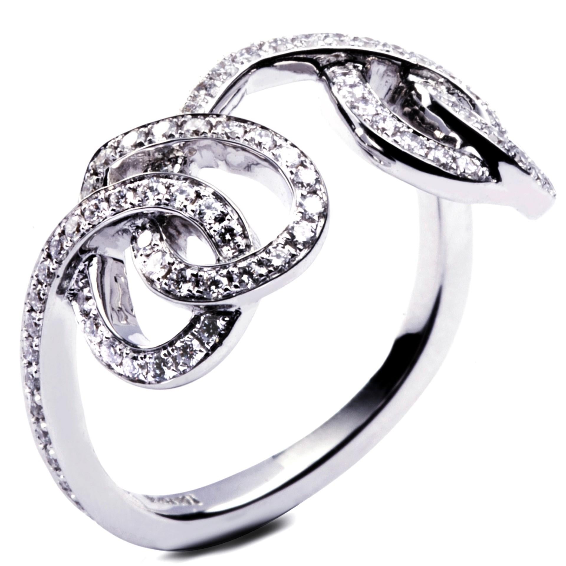 Round Cut Alex Jona Open Heart Treillage White Diamond 18 Karat White Gold Ring For Sale