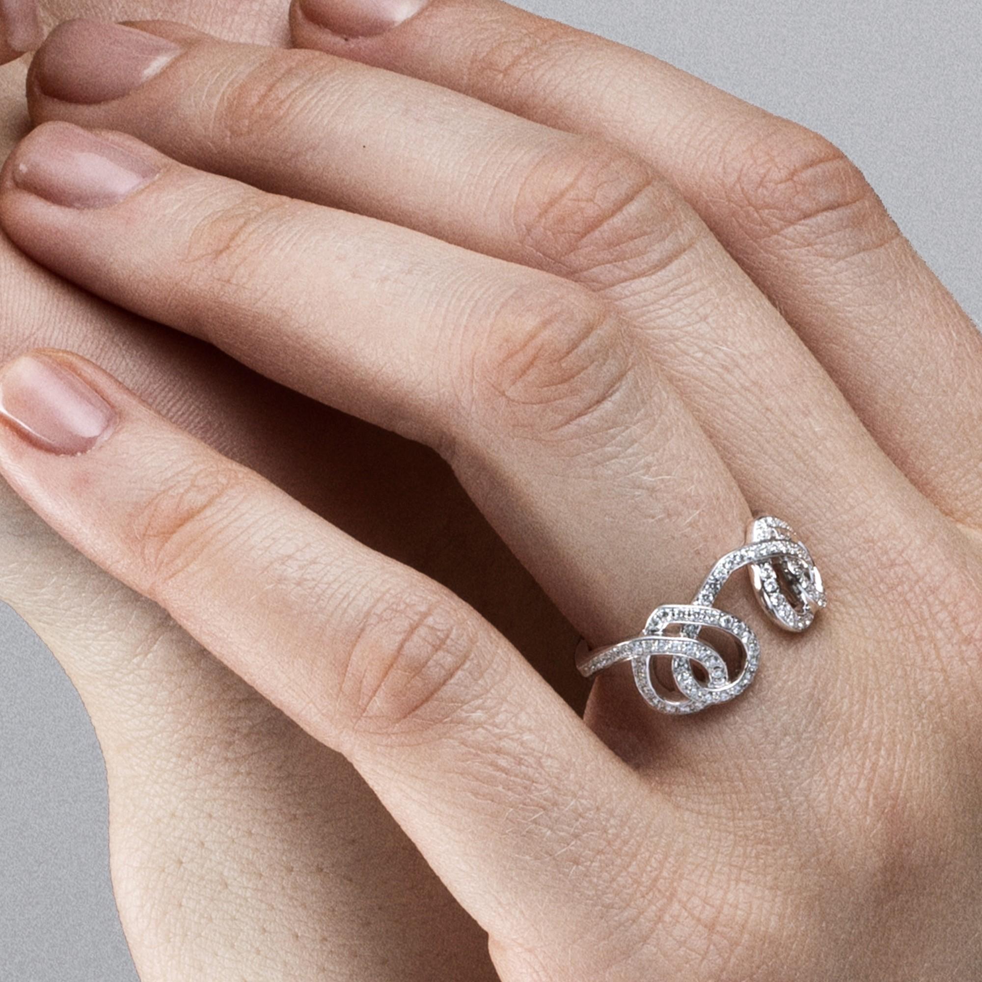 Women's Alex Jona Open Heart Treillage White Diamond 18 Karat White Gold Ring For Sale