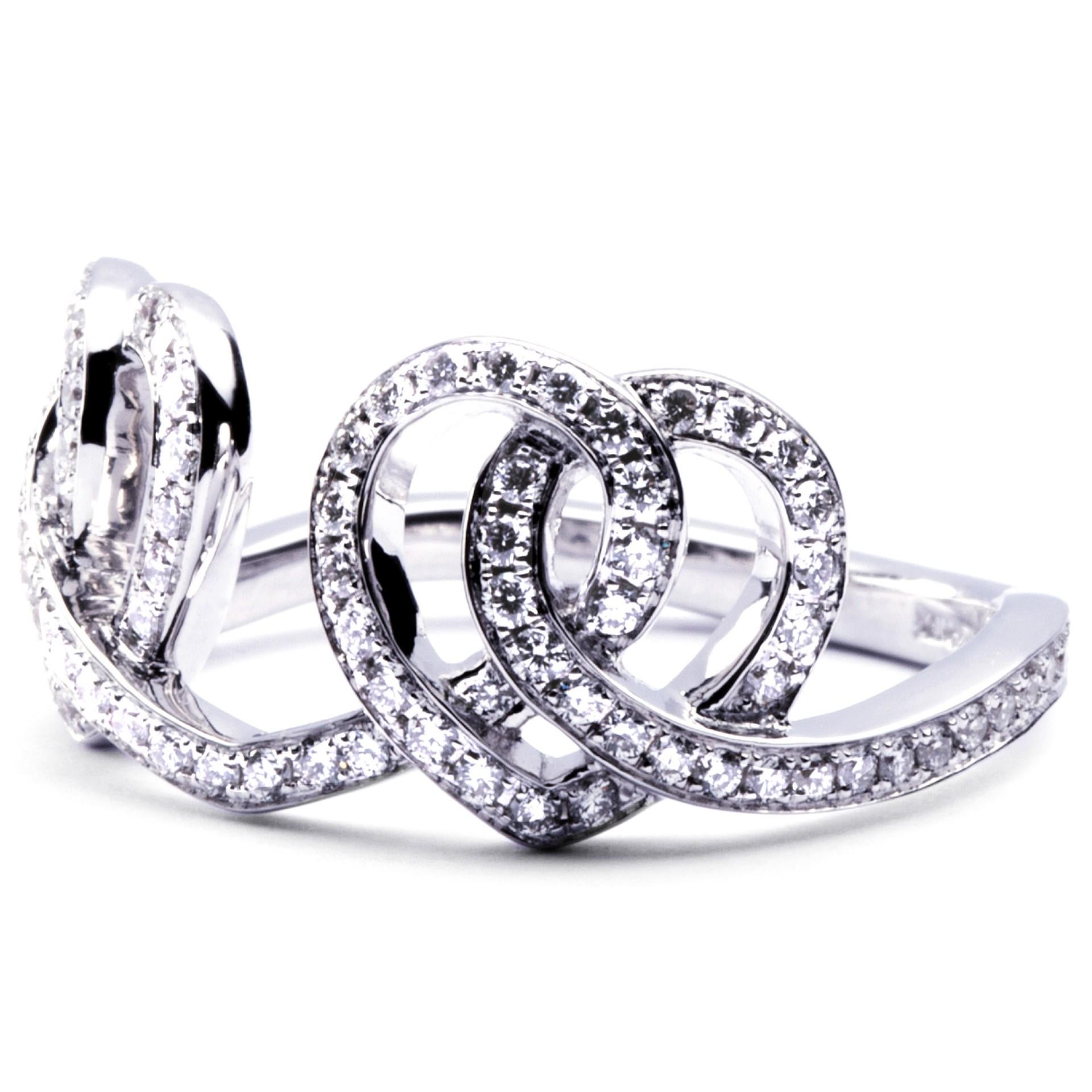 Alex Jona Open Heart Treillage White Diamond 18 Karat White Gold Ring In New Condition For Sale In Torino, IT