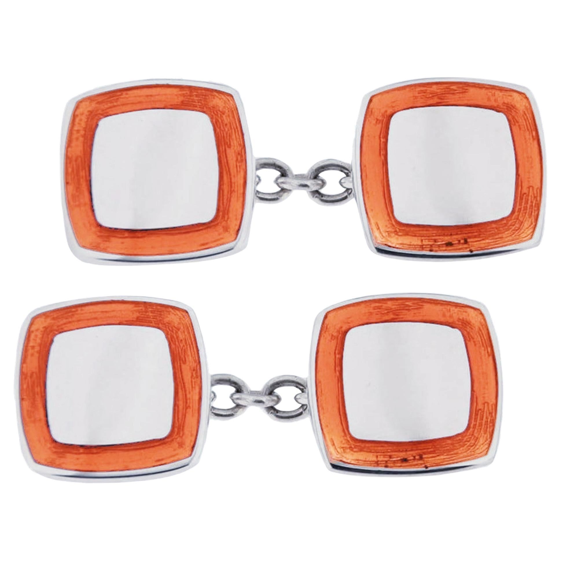 Alex Jona Orange Enamel Sterling Silver Cufflinks For Sale