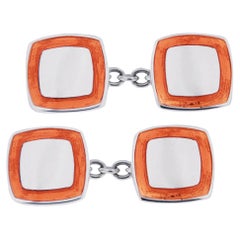 Manschettenknöpfe aus Sterlingsilber mit orangefarbener Emaille