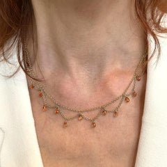 Alex Jona Orange Sapphire 18 Karat Yellow Gold Necklace