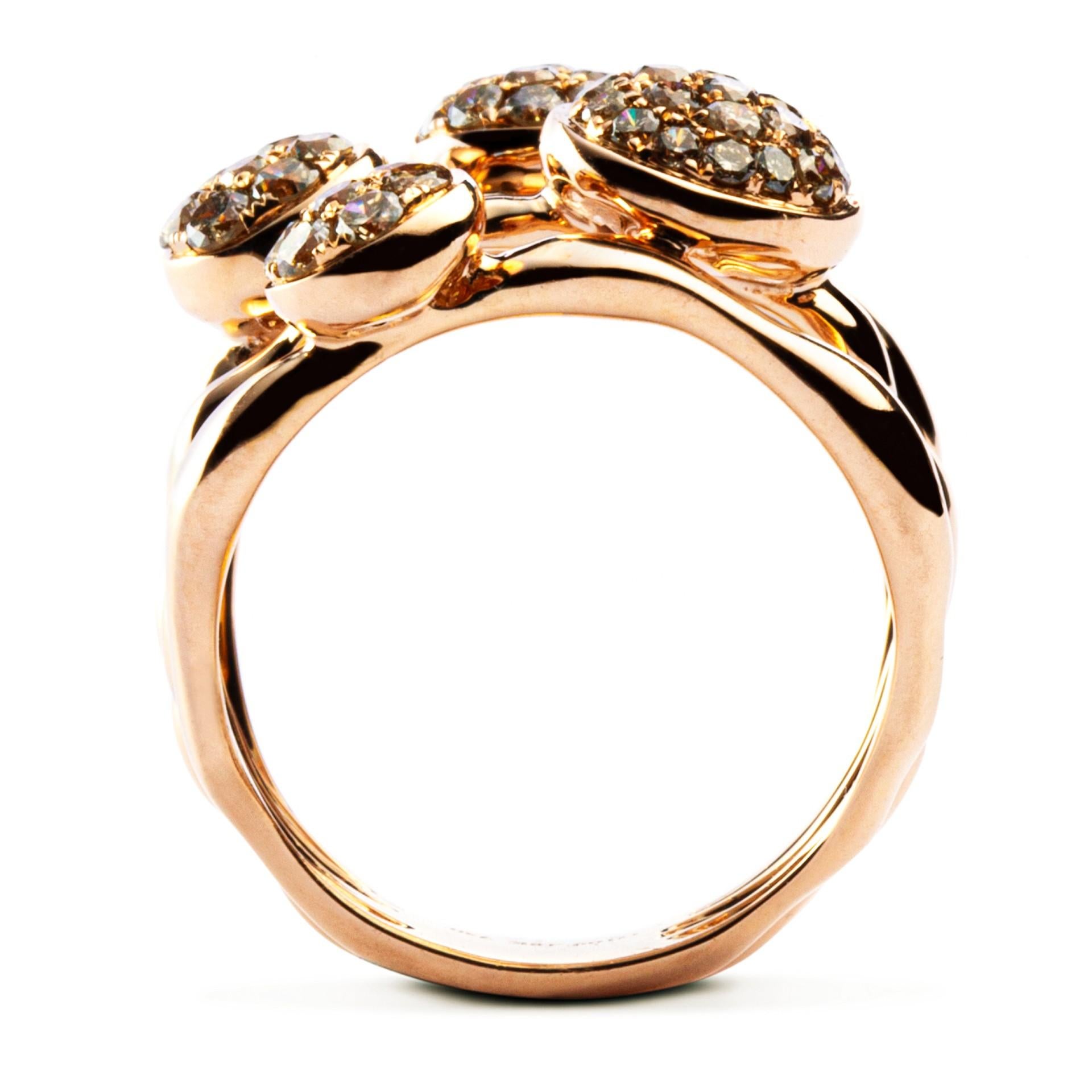 Round Cut Alex Jona Organic Shape Brown Diamond 18 Karat Rose Gold Ring For Sale