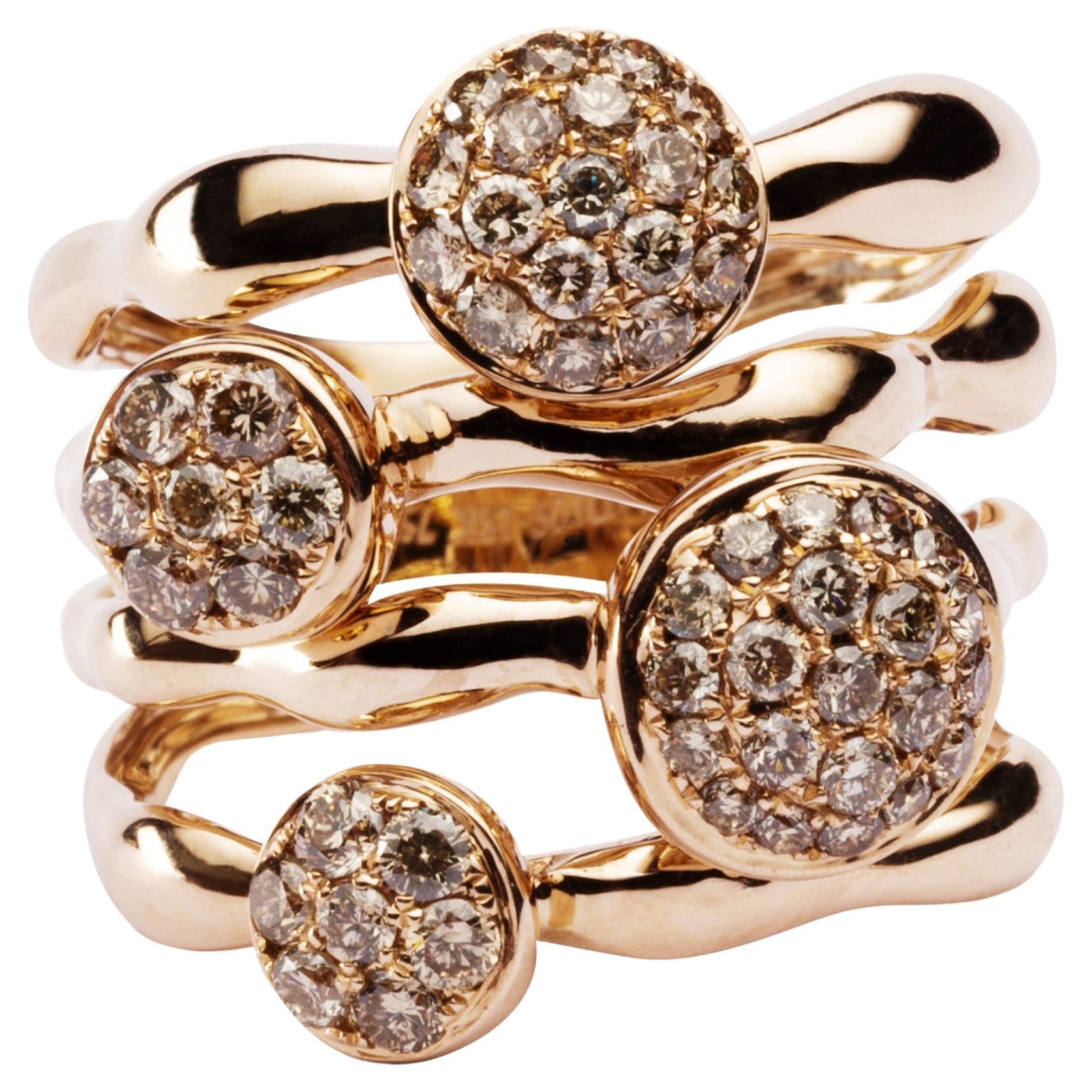 Alex Jona Organic Shape Brown Diamond 18 Karat Rose Gold Ring For Sale