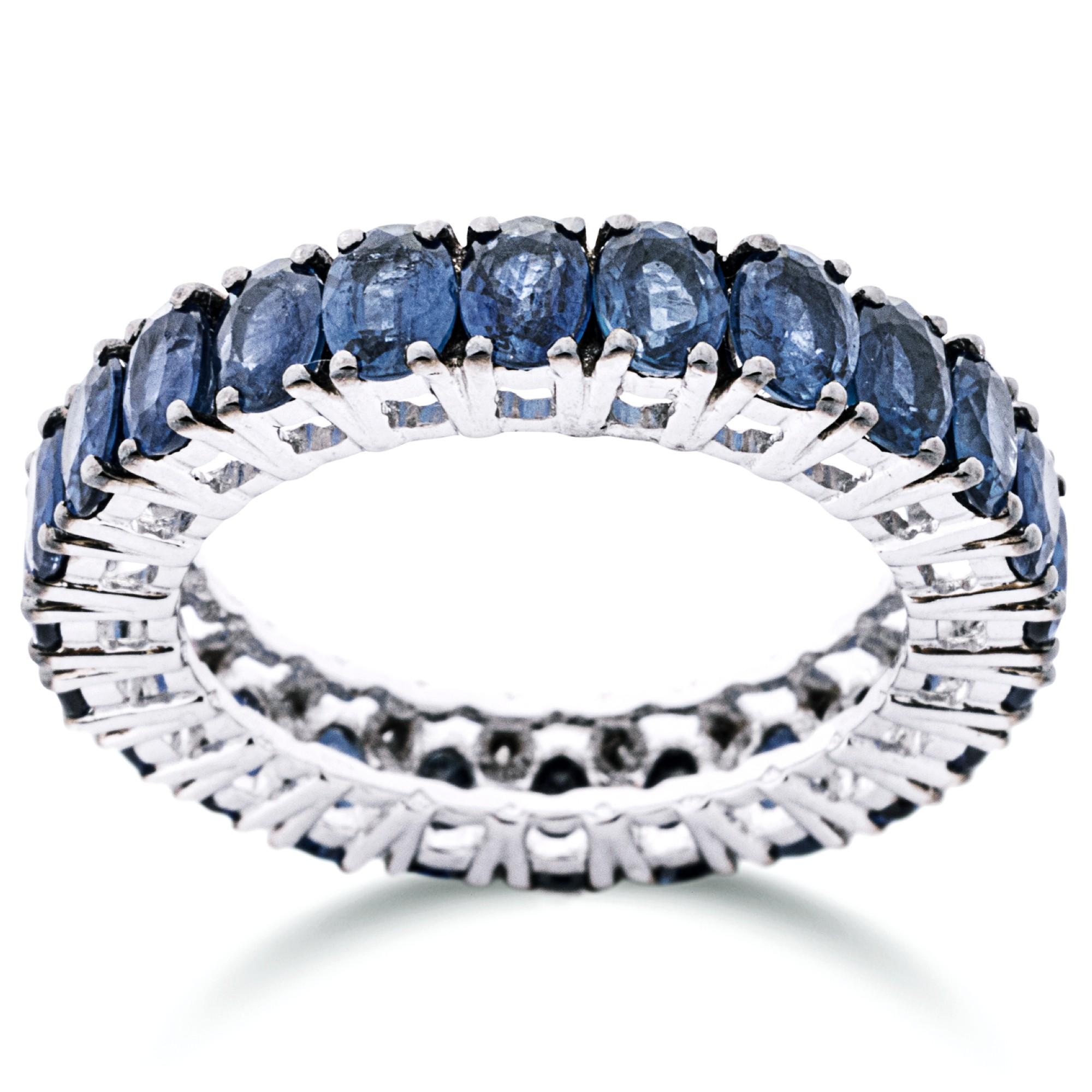 Baguette Cut Alex Jona Oval Cut Blue Sapphire 18 Karat White Gold Eternity Band Ring For Sale