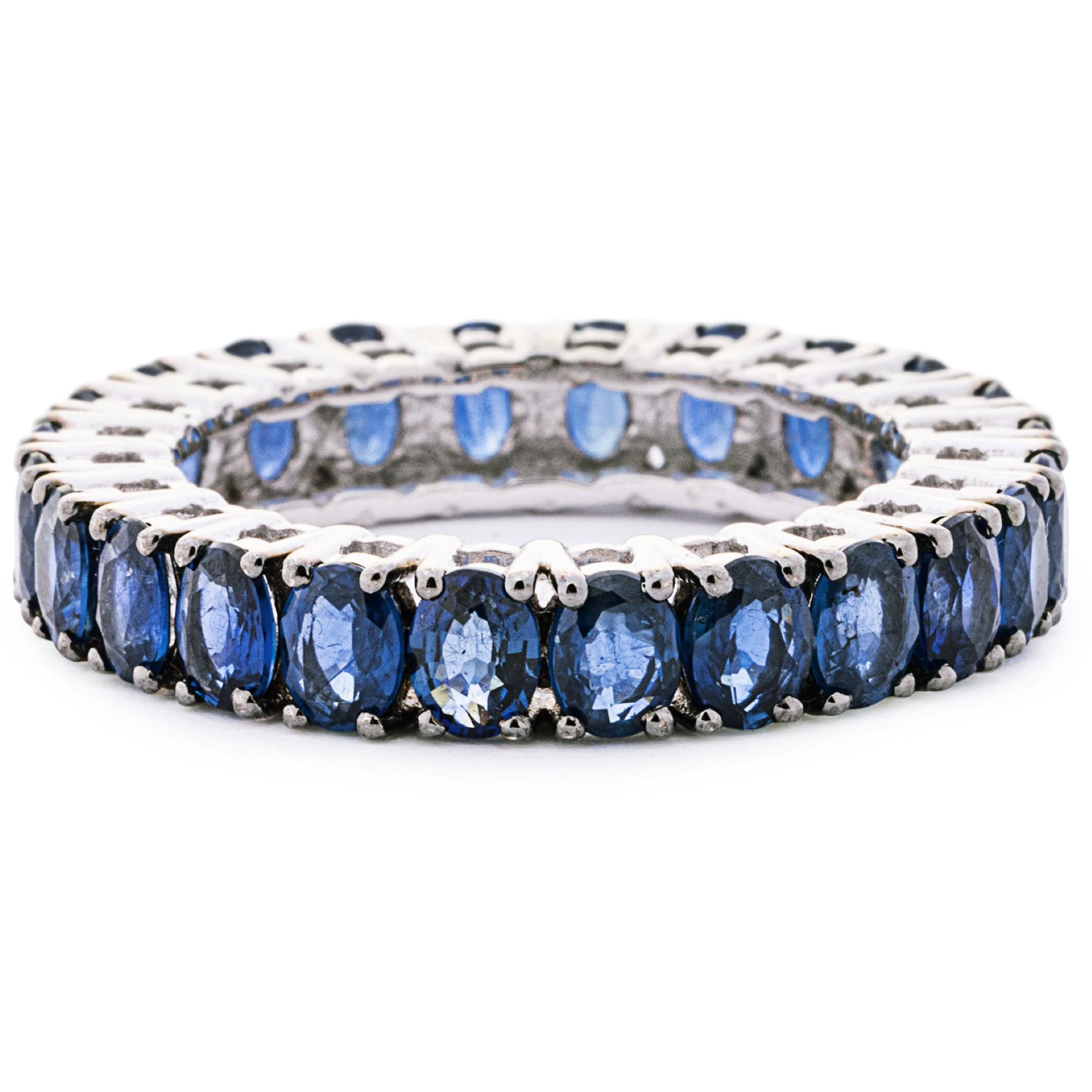 Alex Jona Oval Cut Blue Sapphire 18 Karat White Gold Eternity Band Ring For Sale 2