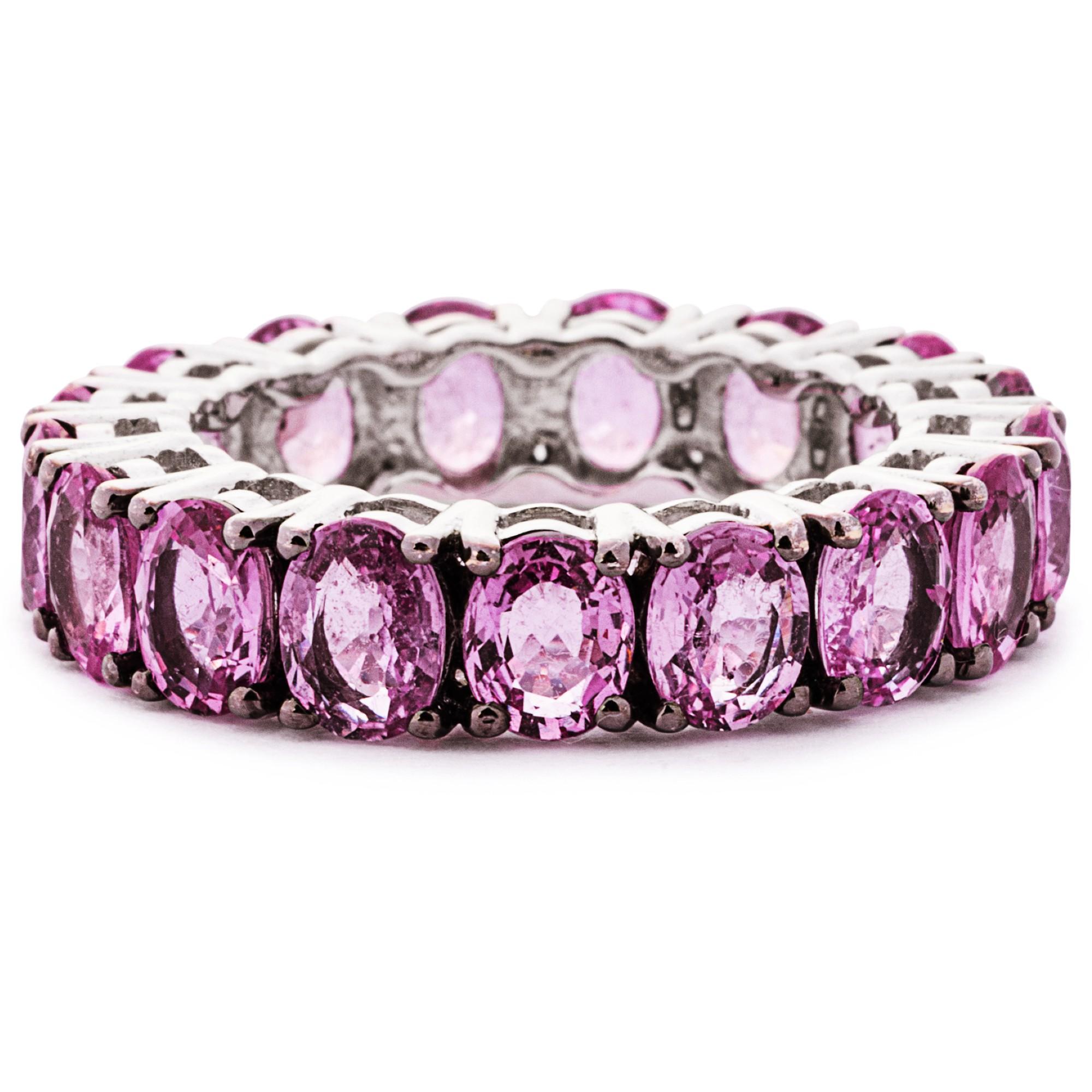 Baguette Cut Alex Jona Oval Cut Pink Sapphire 18 Karat White Gold Eternity Ring Band For Sale