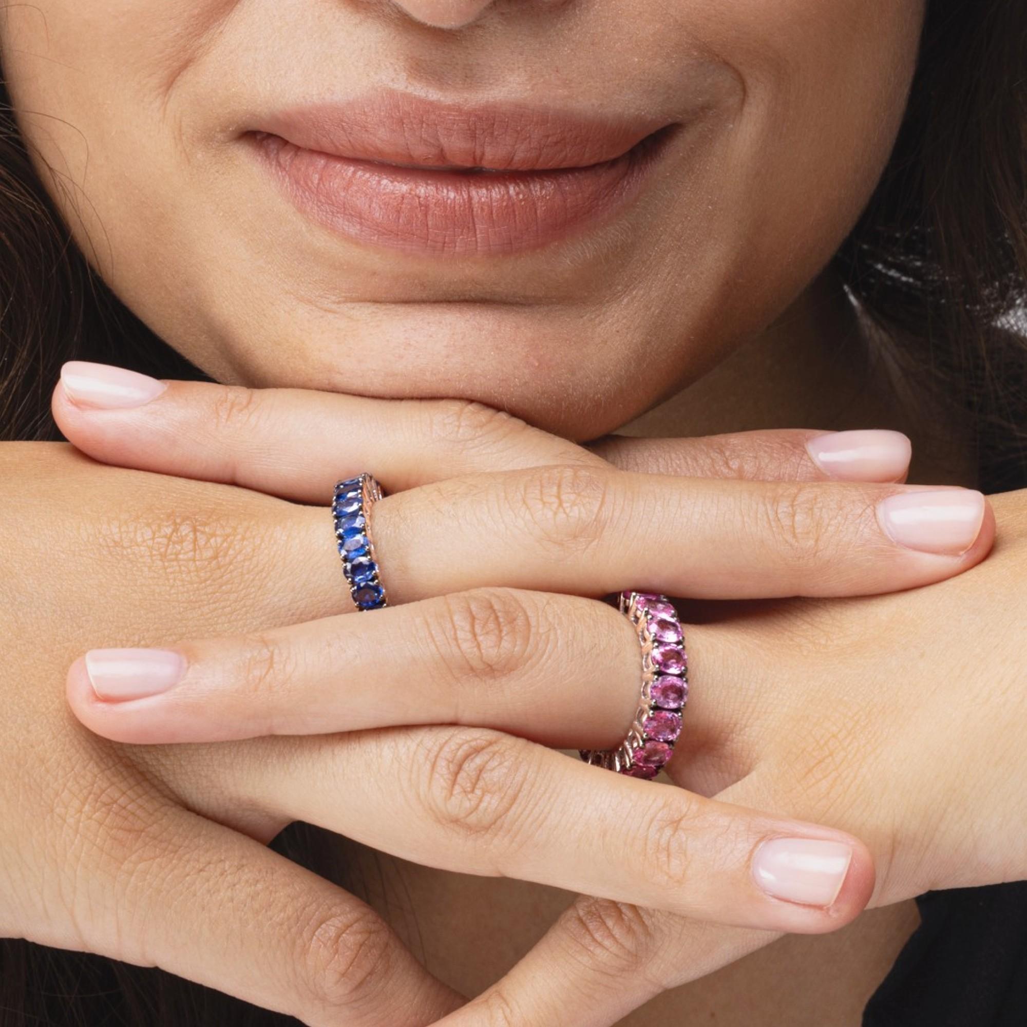 Women's Alex Jona Oval Cut Pink Sapphire 18 Karat White Gold Eternity Ring Band For Sale