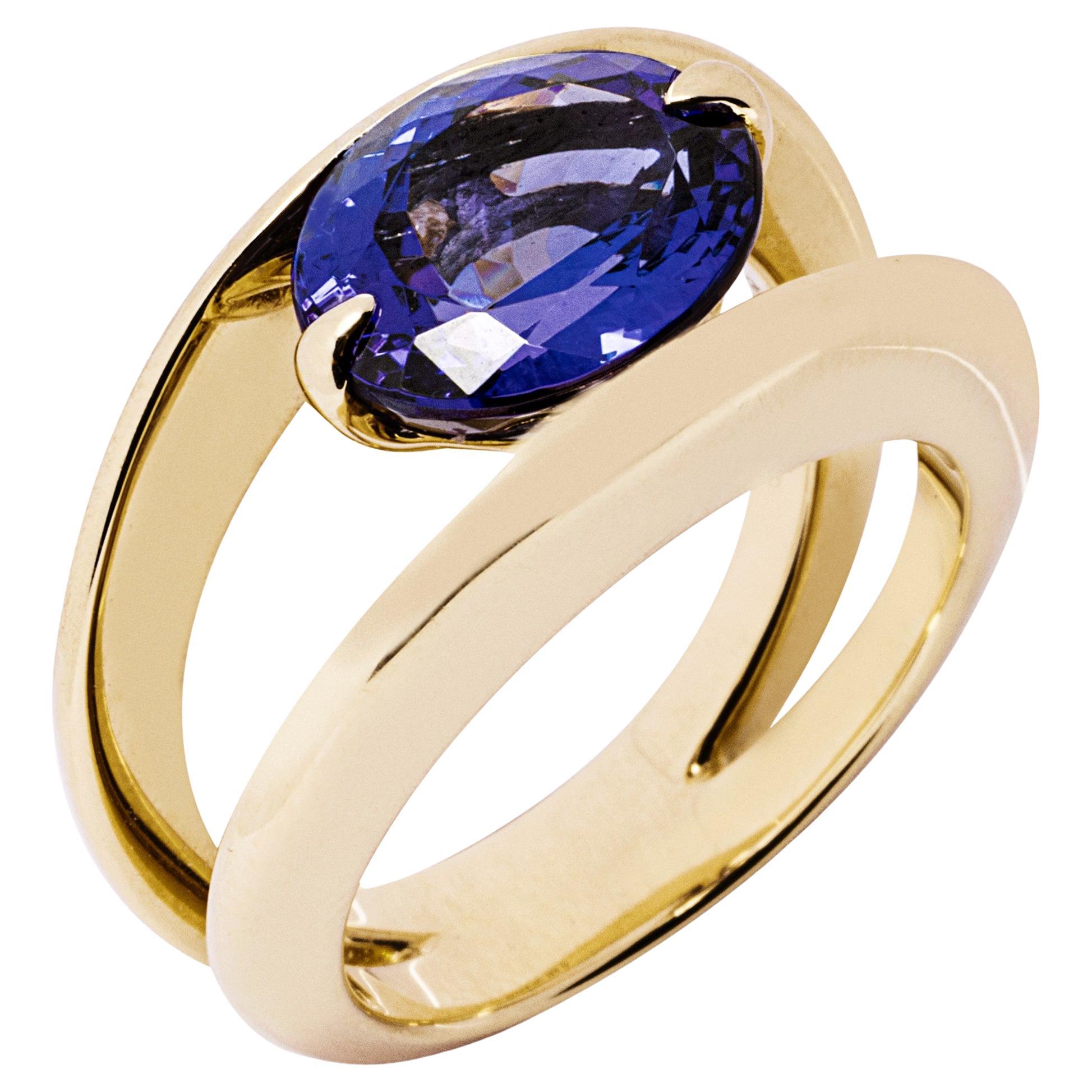 Alex Jona  Oval Cut Tanzanite 18 Karat Yellow Gold Ring For Sale