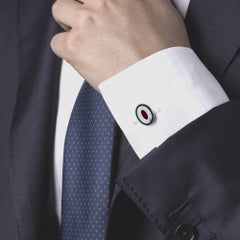 Alex Jona Oval Green Red Enamel Sterling Silver Cufflinks