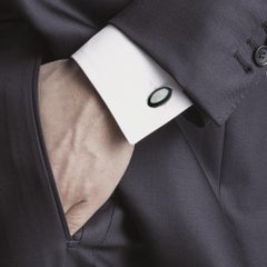 Alex Jona Oval Light Blue Dark Green Fire Enamel Sterling Silver Cufflinks