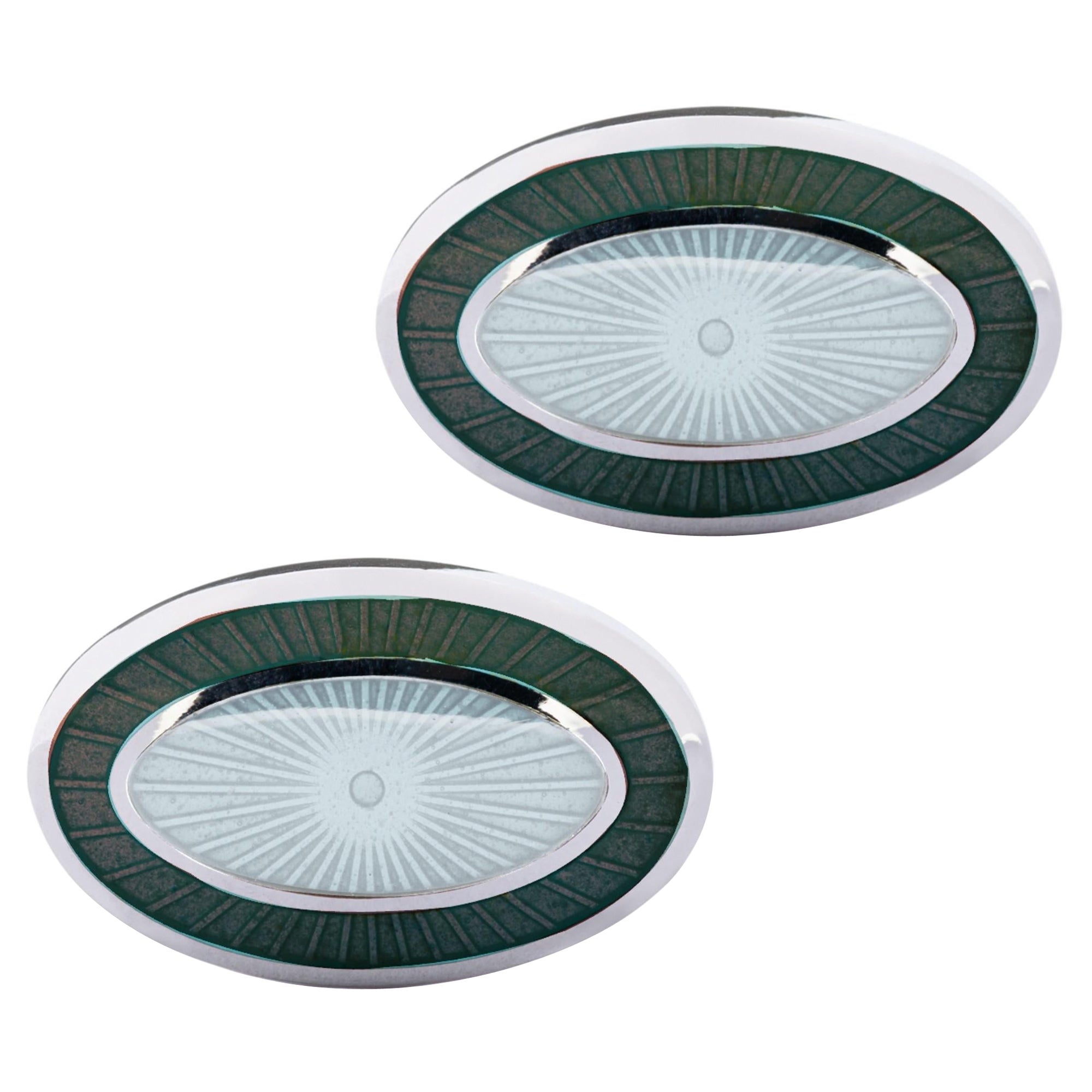 Boutons de manchette en argent sterling Alex Jona Oval Light Blue Dark Green Fire Enamel