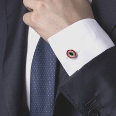Gemelli ovali Alex Jona in argento sterling con smalto rosso e verde