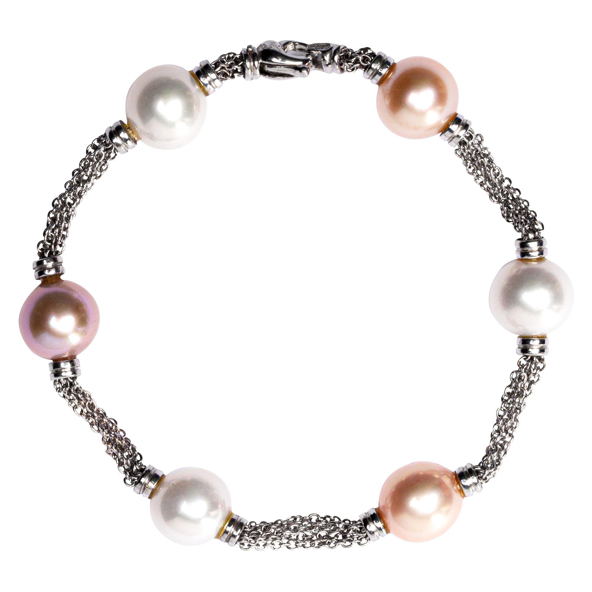 Alex Jona Pearl 18 Karat White Gold Chain Bracelet For Sale