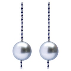 Alex Jona Pendientes de gota de oro blanco de 18 quilates con diamantes blancos y zafiros azules